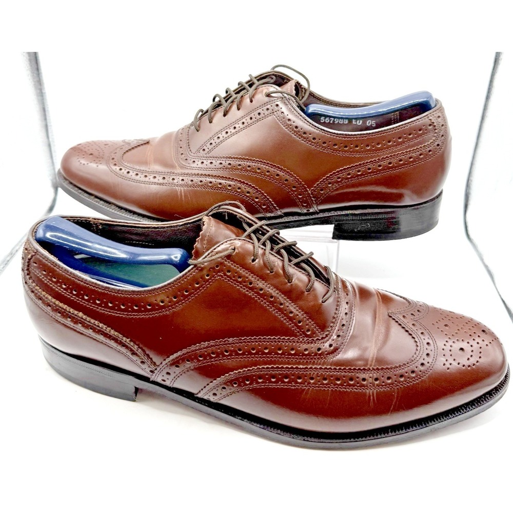 Florsheim Men's Rubano Wingtip Oxford Cognac Leather Dress Shoes 9.5 D Preppy